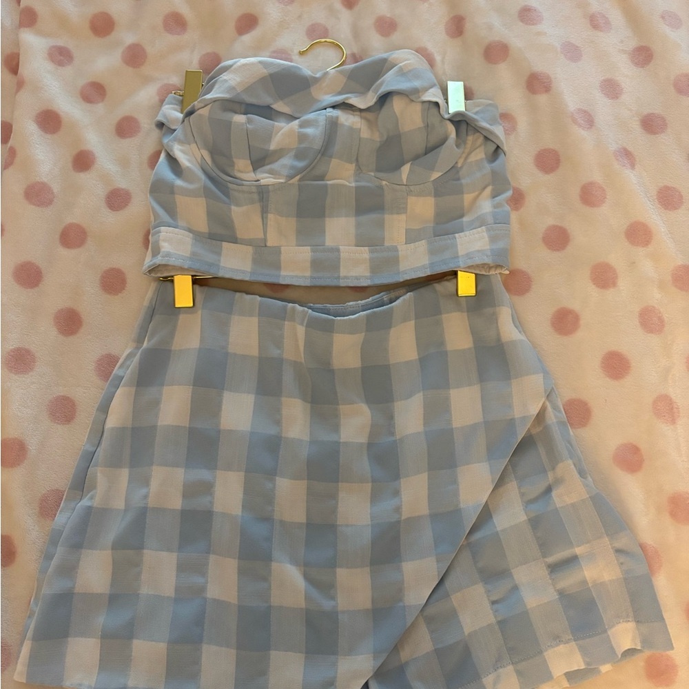 vestique Light Blue Gingham Bustier and Skirt Set